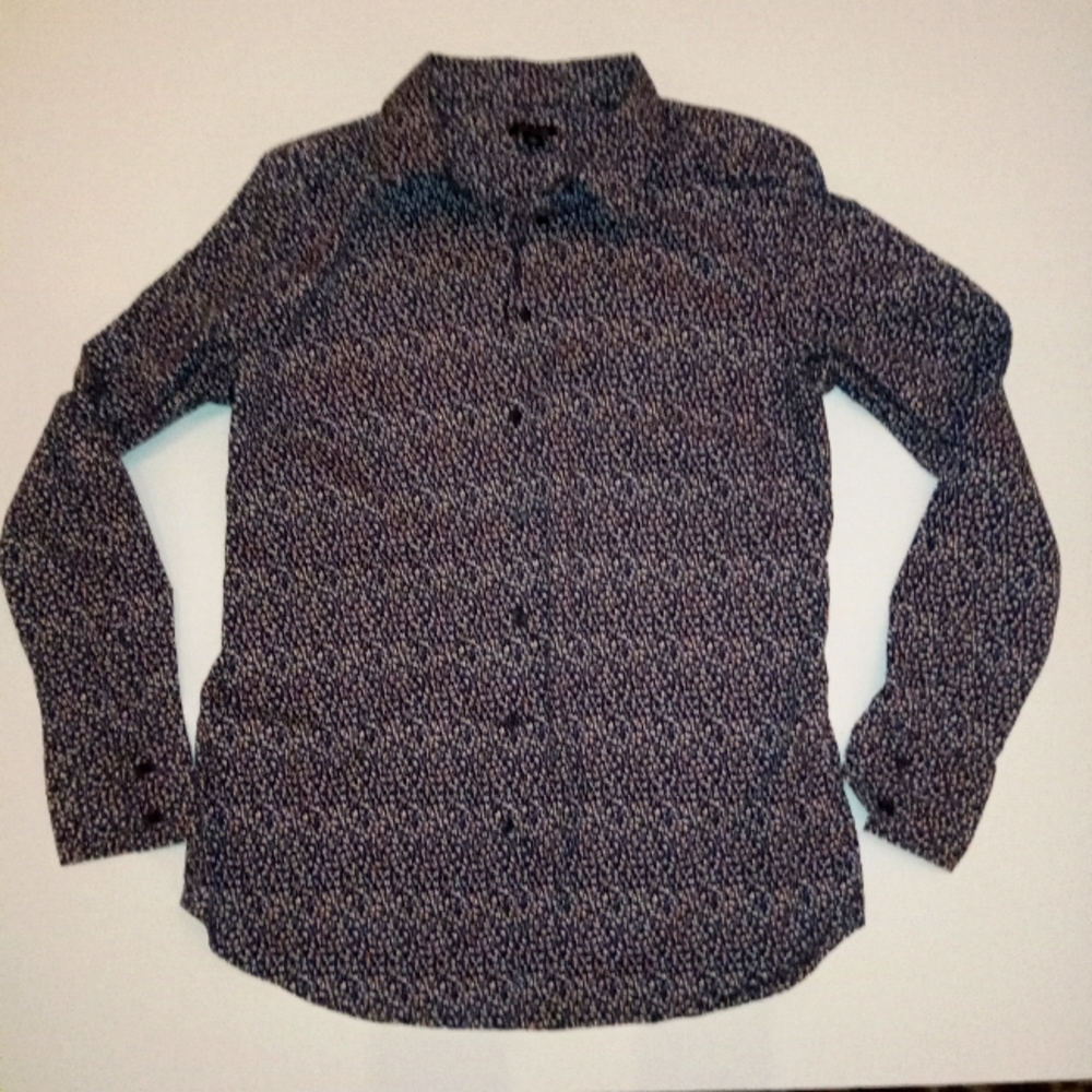 Ann Taylor Cotton Button Down Collared Shirt 10 navy blue